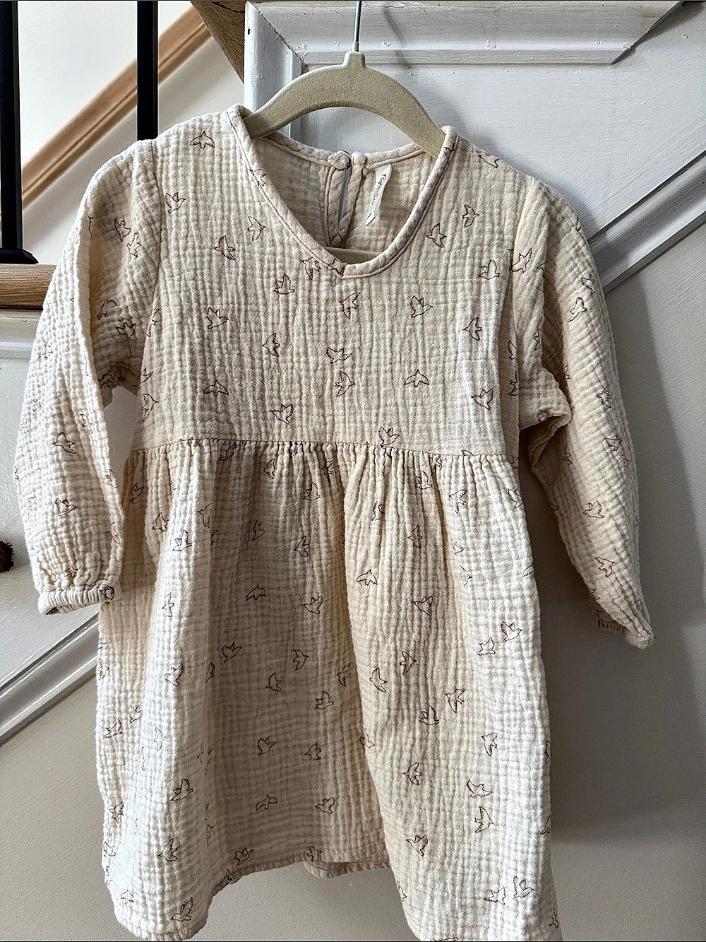 Rylee + Cru Girls Bird Print Dress Cream & Brown Size 2-3Y